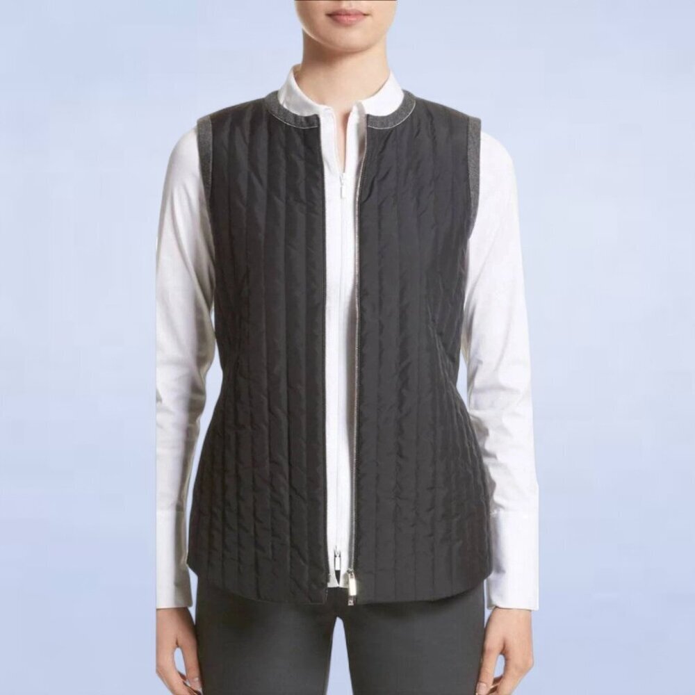 Lafayette 148 New York Bailey Alpine Vest Black 2X | Quilted Sleeveless Jacket